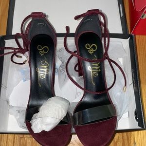 Burgundy lace up heels